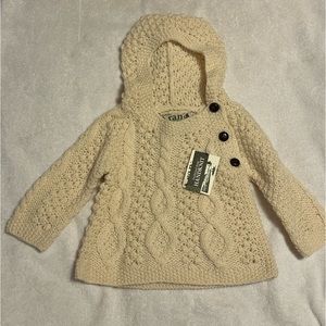 Baby Aran Wool Sweater with Hood - Cream (M)
